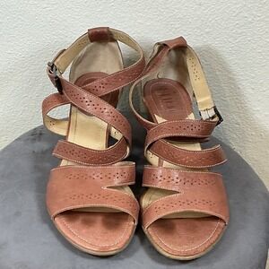 FIDJI Slingback Open Toe Sandals Buckle Block Heels Brown Size EU 41 US 10